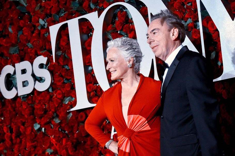 Glenn Close (left) and Andrew Lloyd Webber on the Red Carpet at teh 2016 Tony Awards.