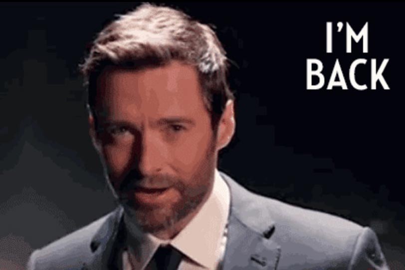 A GIF of 2014 Tony Awards host Hugh Jackman.